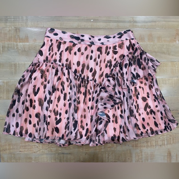 Milly Heidi Leopard Metallic sexy ruffle chiffon skirt pink size 8 NWT